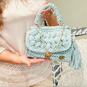 Crochet bag,design bag,gray blue color m,Handmade Fabric bag.